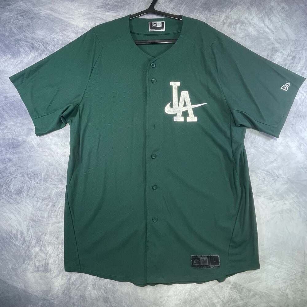 New Era Los Angeles Dodgers Mesh Applique Button-Up Baseball Jersey Green Size L
